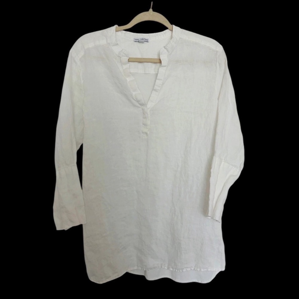 James Perse Standard White Linen Tunic Top Split Neck Size 4 XL Cruise  Beach